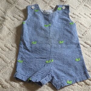 Blue Gingham Embroidered Whale Boys' One-Piece Romper